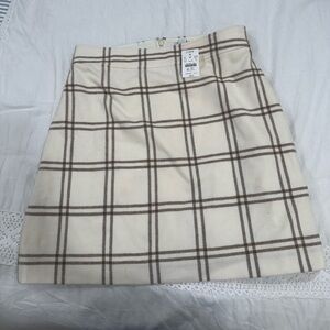 J. Crew Cream and Brown Plaid Mini Skirt